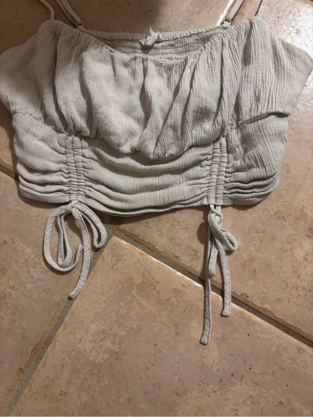 Garage Cream Ruched Drawstring Cropped Cami - Picture 2 of 4